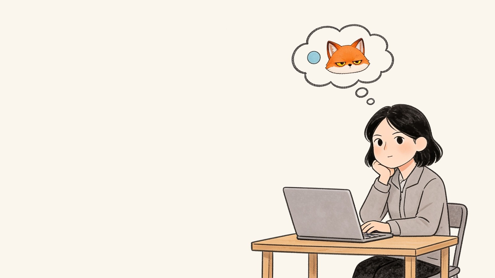A buyer at a laptop, thinking of the fox
