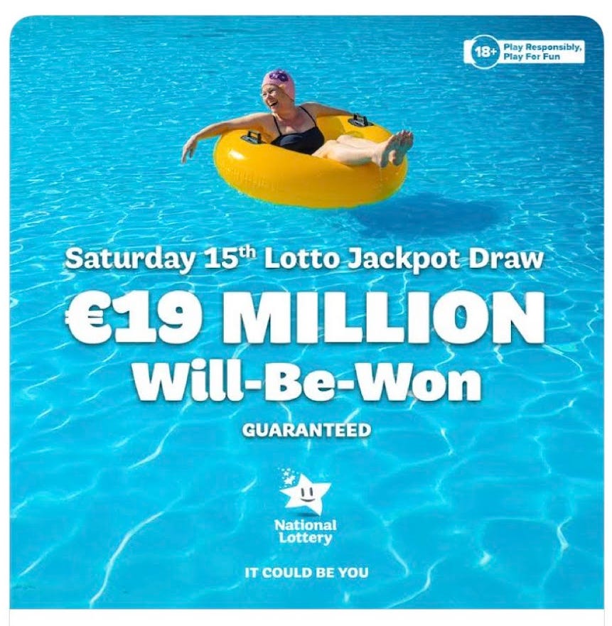 National Lottery activation ad, 19 million euro jackpot, swimmer in the yellow ring
